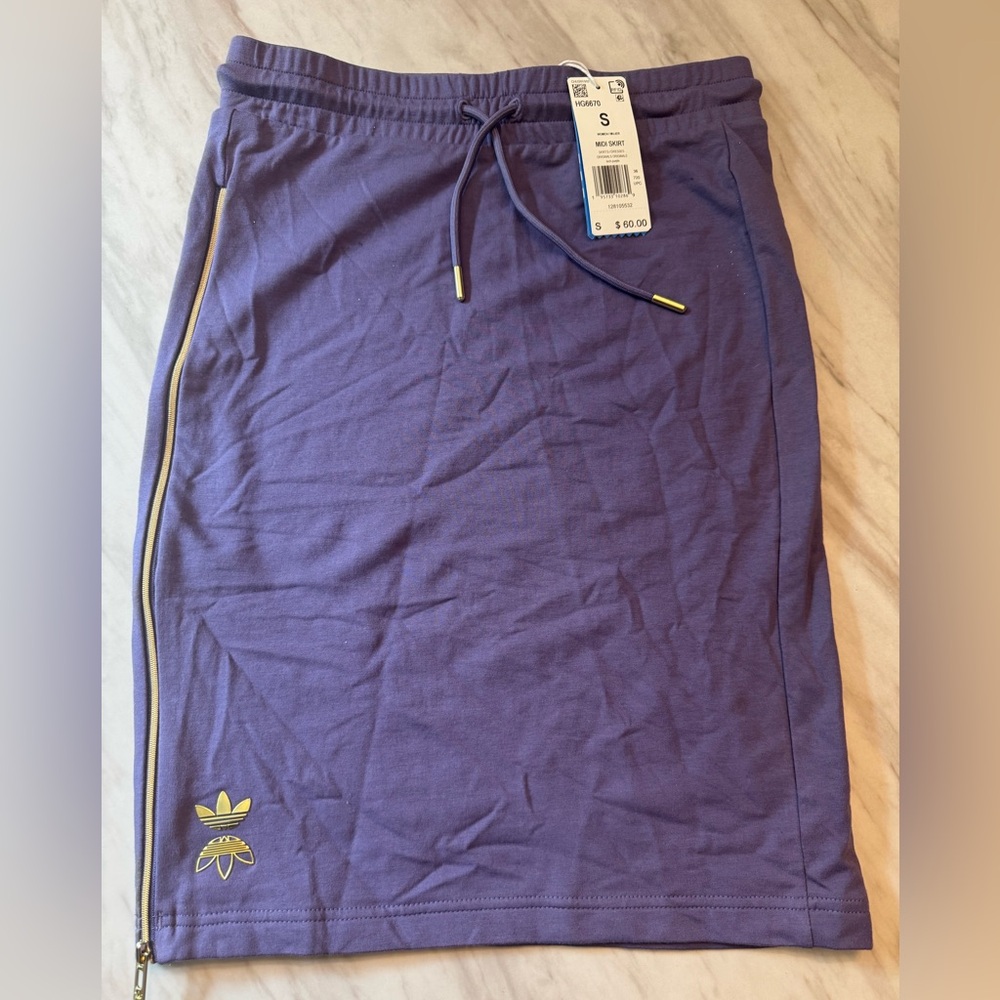 NWT Adidas Midi Skirt in Purple with Gold Detail